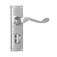 Tradco Victorian Lever Handle on Long Backplate Privacy Satin Chrome 0912P