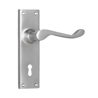 Tradco Victorian Door Lever Handle on Long Backplate Bitkey Satin Chrome 0913