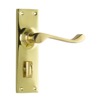 Tradco Victorian Door Lever Handle on Long Backplate Privacy Polished Brass 1037P