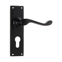 Tradco Victorian Door Lever Handle on Long Backplate Euro Matt Black 1930E