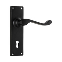 Tradco Victorian Door Lever Handle on Long Backplate Bitkey Matt Black 1931