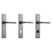Iver Annecy Door Lever on Chamfered Backplate Rumbled Nickel