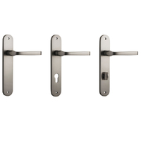 Iver Annecy Door Lever Handle on Oval Backplate Satin Nickel