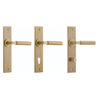 Iver Berlin Door Lever Handle on Chamfered Rectangular Backplate Brushed Brass