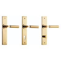 Iver Berlin Door Lever Handle on Chamfered Rectangular Backplate Polished Brass