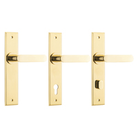 Iver Bronte Door Lever Handle on Chamfered Backplate Polished Brass