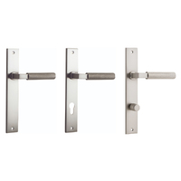 Iver Brunswick Door Lever Handle on Rectangular Backplate Satin Nickel
