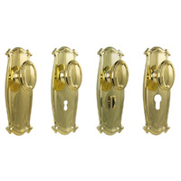 Tradco Bungalow Door Knob on Backplate Polished Brass - Available in Various Functions