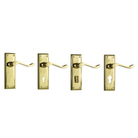 Tradco Camden Door Lever Handle on Rectangular Backplate Polished Brass