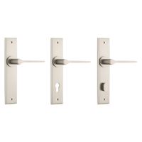 Iver Como Door Lever Handle on Chamfered Backplate Satin Nickel