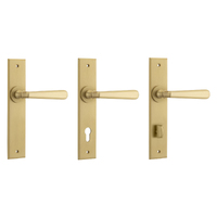 Iver Copenhagen Door Lever Handle on Chamfered Backplate Brushed Brass