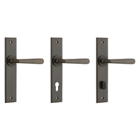 Iver Copenhagen Door Lever Handle on Chamfered Backplate Signature Brass