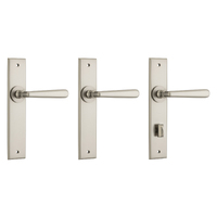 Iver Copenhagen Door Lever Handle on Chamfered Backplate Satin Nickel