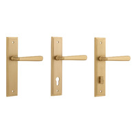 Iver Copenhagen Door Lever Handle on Stepped Backplate Brushed Brass