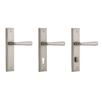 Iver Copenhagen Door Lever Handle on Stepped Backplate Satin Nickel