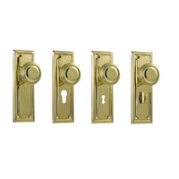 Tradco Edwardian Door Knob on Rectangular Backplate Polished Brass