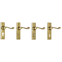 Tradco Fremantle Door Lever Handle on Rectangular Backplate Polished Brass
