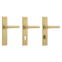 Iver Helsinki Door Lever Handle on Chamfered Backplate Brushed Brass