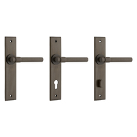 Iver Helsinki Door Lever Handle on Chamfered Backplate Signature Brass
