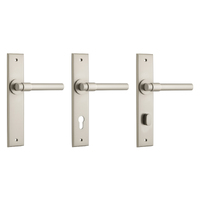 Iver Helsinki Door Lever Handle on Chamfered Backplate Satin Nickel