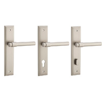 Iver Helsinki Door Lever Handle on Stepped Backplate Satin Nickel