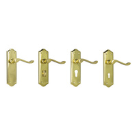 Tradco Henley Lever Door Handle on Shouldered Backplate Polished Brass