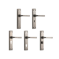 Tradco Menton Lever Door Handle on Long Backplate Rumbled Nickel