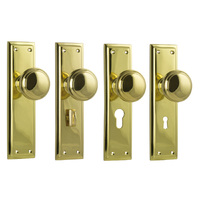 Tradco Milton Door Knob on Long Backplate Unlacquered Polished Brass