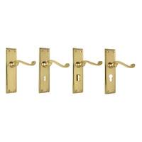 Tradco Milton Lever Door Handle on Long Backplate Polished Brass