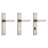 Iver Osaka Door Lever Handle on Chamfered Backplate Satin Nickel 14868P85