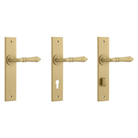 Iver Sarlat Door Lever Handle on Chamfered Backplate Brushed Brass