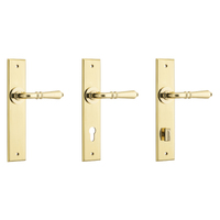 Iver Sarlat Door Lever Handle on Chamfered Backplate Polished Brass
