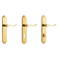 Iver Stirling Door Lever Handle on Shouldered Backplate Polished Brass