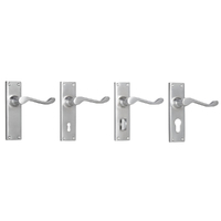 Tradco Victorian Lever Door Handle on Long Backplate Satin Chrome