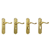 Tradco Windsor Lever Door Handle on Shouldered Backplate Polished Brass