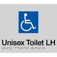 AS1428 Compliant Toilet Sign Disabled Braille LH Transfer DTLH SILVER 210x180mm