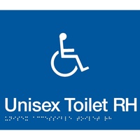 AS1428 Compliant Toilet Sign Disabled Braille RH Transfer DTRH BLUE 210x180mm