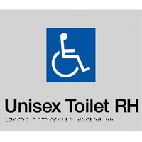 AS1428 Compliant Toilet Sign Disabled Braille RH Transfer DTRH SILVER 210x180mm