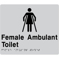 AS1428 Compliant Toilet Sign Female Ambulant Braille FAT SILVER 210x180x3mm