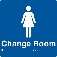 AS1428 Compliant Change Room Sign Female Braille BLUE FCR 180x180x3mm