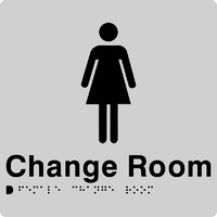 AS1428 Compliant Change Room Sign Female Braille SILVER FCR 180x180x3mm