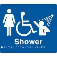 AS1428 Compliant Shower Sign Female Disabled Braille BLUE FDS 210x180x3mm