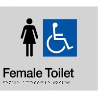 AS1428 Compliant Toilet Sign Female Disabled Braille FDT SILVER 210x180x3mm