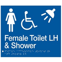 AS1428 Compliant Toilet Shower Sign BLUE Female Disabled Braille LH FDTSLH