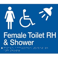 AS1428 Compliant Toilet Shower Sign BLUE Female Disabled Braille RH FDTSRH
