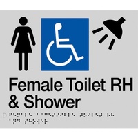 AS1428 Compliant Toilet Shower Sign SILVER Female Disabled Braille RH FDTSRH