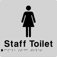 AS1428 Compliant Staff Toilet Sign Female Braille SILVER FSffT 180x180x3mm