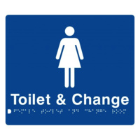 AS1428 Compliant Toilet & Change Room Sig Female Braille BLUE FTCR 210x180mm