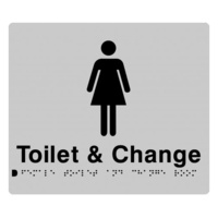 AS1428 Compliant Toilet & Change Room Sign SILVER Female Braille FTCR 210x180mm