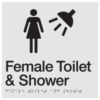 AS1428 Compliant Toilet Shower Sign Female Braille FTS SILVER 180x180x3mm